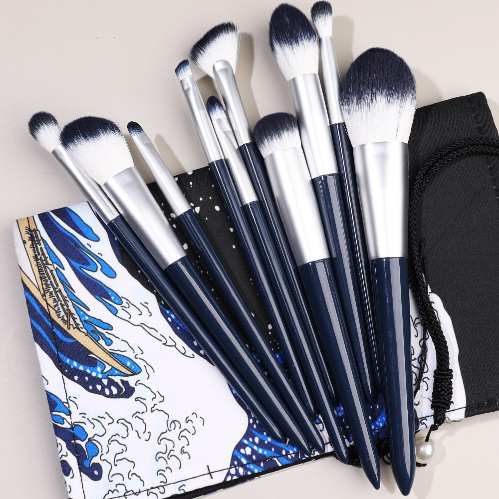 10 Makeup Brushes with Painted Pattern Cosmetic Pouch Set
