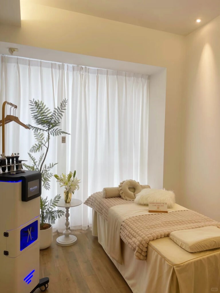 A modern lash room decor with clean design, neutral colors, and professional lash bed setup