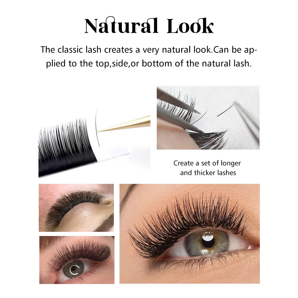 Close-up of Shewincosmetic individual lash extensions, showcasing the precision and quality for natural, customizable volume