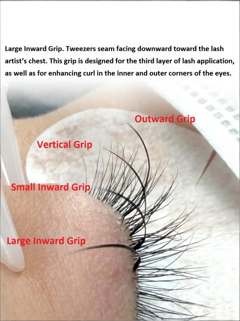 Enhanced inner and outer corner curl using large inward lash extension grip - perfect for cat-eye effect and third layer volume